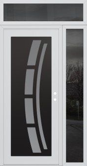 Diamond C12 50" x 96" white/white frosted Glass Panel black LHI with Sidelite and Transom mirrored Glass