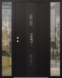 DIAMOND A7 64" X 80" BLACK/BLACK MIRRORED GLASS PANEL BLACK RHI WITH 2 SIDELITES CLEAR GLASS