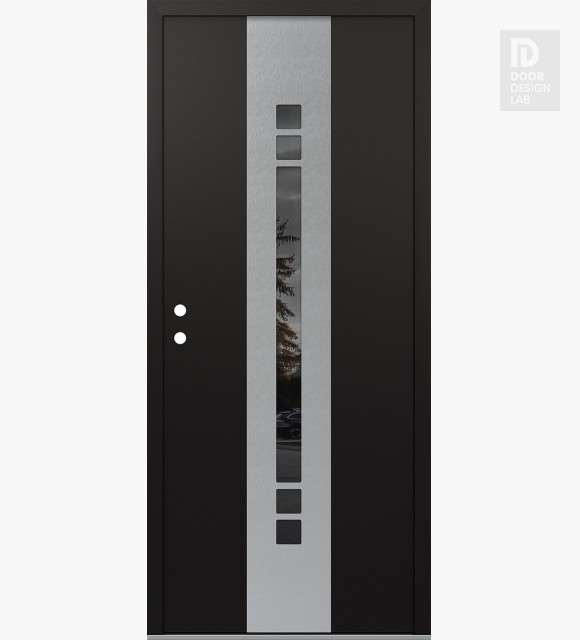 Modern Steel Front Door DIAMOND A4 36" X 80" BLACK/BLACK MIRRORED GLASS PANEL STAINLESS STEEL RHI