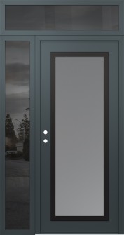 Diamond C1 48" x 96" anthracite/anthracite frosted Glass Panel black RHI with Sidelite and Transom mirrored Glass