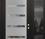 Modern Steel Front Door Diamond C7 52" x 96" black/black clear Glass Panel stainless steel LHI with Sidelite and Transom mirrored Glass