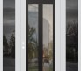 Modern Steel Front Door Diamond C14 68" x 96" white/white clear Glass Panel black RHI with 2 Sidelites and Transom mirrored Glass