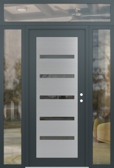 Diamond C7 64" x 96" anthracite/anthracite mirrored Glass Panel stainless steel LHI with 2 Sidelites and Transom clear Glass