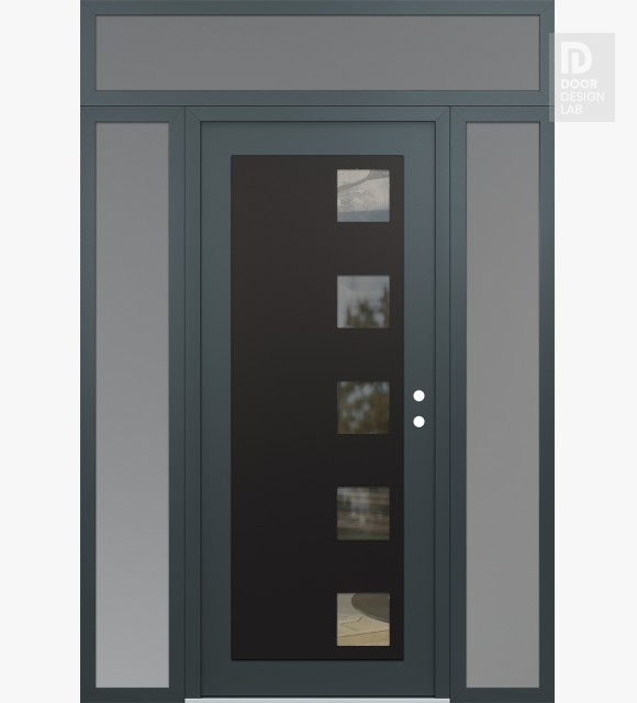 Modern Steel Front Door Diamond C5 68" x 96" anthracite/anthracite clear Glass Panel black LHI with 2 Sidelites and Transom frosted Glass