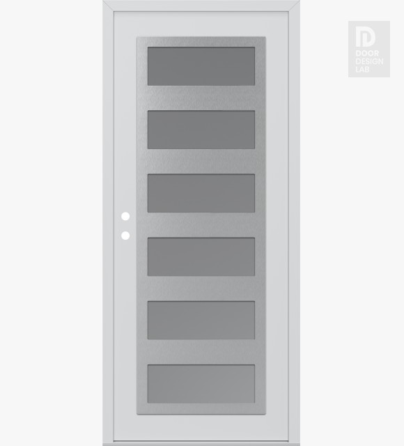 Modern Steel Front Door Diamond C9 36" x 80" white/white frosted Glass Panel stainless steel RHI