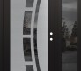 Modern Steel Front Door Diamond C12 50" x 80" black/black mirrored Glass Panel stainless steel LHI with Sidelite mirrored Glass