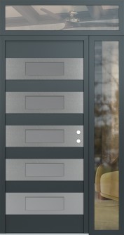 Diamond D5 50" x 96" anthracite/anthracite frosted Glass Panel stainless steel LHI with Sidelite and Transom clear Glass