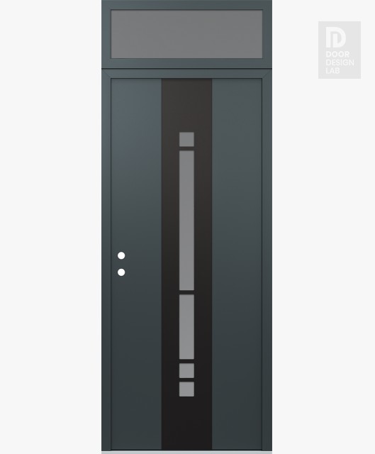 Modern Steel Front Door DIAMOND A3 36" X 96" ANTHRACITE/ANTHRACITE FROSTED GLASS PANEL BLACK RHI WITH TRANSOM FROSTED GLASS