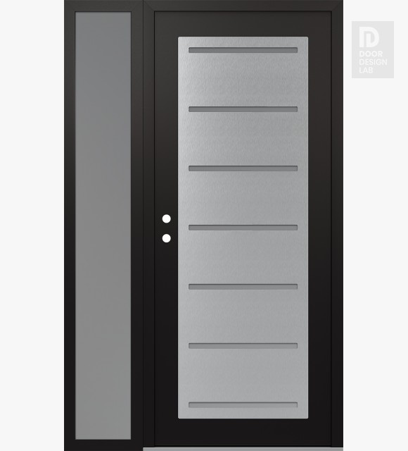 Modern Steel Front Door Diamond C11 52" x 80" black/white frosted Glass Panel stainless steel RHI with Sidelite frosted Glass