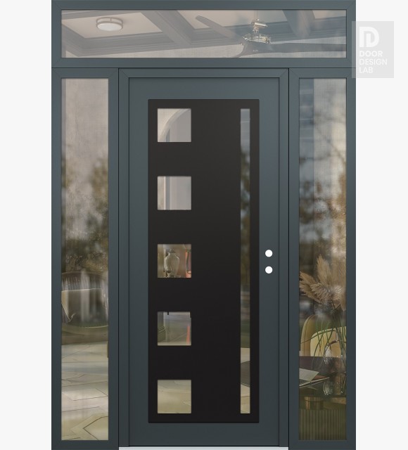 Modern Steel Front Door Diamond C3 60" x 96" anthracite/anthracite clear Glass Panel black LHI with 2 Sidelites and Transom clear Glass