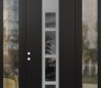 Modern Steel Front Door DIAMOND A10 64" X 96" BLACK/BLACK MIRRORED GLASS PANEL STAINLESS STEEL RHI WITH 2 SIDELITES AND TRANSOM CLEAR GLASS