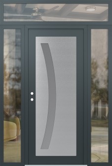 Diamond C4 64" x 96" anthracite/anthracite frosted Glass Panel stainless steel RHI with 2 Sidelites and Transom clear Glass