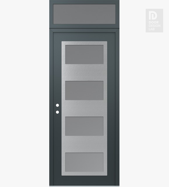 Modern Steel Front Door Diamond C2 36" x 96" anthracite/anthracite frosted Glass Panel stainless steel RHI with Transom frosted Glass