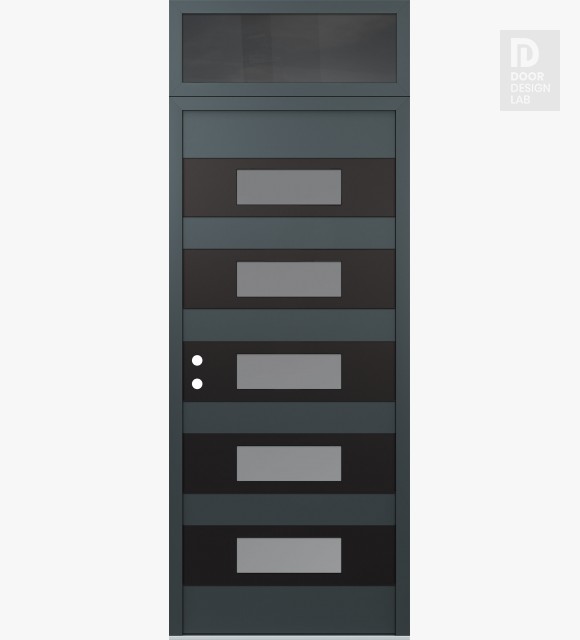 Modern Steel Front Door Diamond D5 36" x 96" anthracite/anthracite frosted Glass Panel black RHI with Transom mirrored Glass