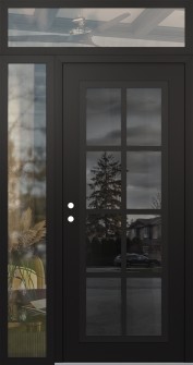 Diamond C16 48" x 96" black/black mirrored Glass Panel black RHI with Sidelite and Transom clear Glass