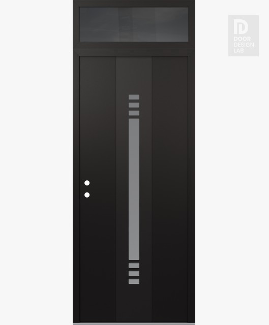 Modern Steel Front Door DIAMOND A5 36" X 96" BLACK/WHITE FROSTED GLASS PANEL BLACK RHI WITH TRANSOM MIRRORED GLASS