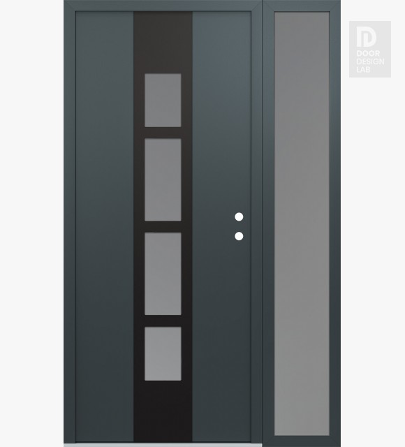 Modern Steel Front Door DIAMOND A10 50" X 80" ANTHRACITE/ANTHRACITE FROSTED GLASS PANEL BLACK LHI WITH SIDELITE FROSTED GLASS