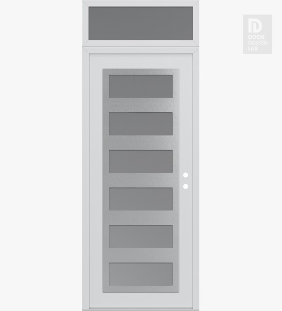 Modern Steel Front Door Diamond C9 36" x 96" white/white frosted Glass Panel stainless steel LHI with Transom frosted Glass