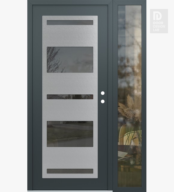 Modern Steel Front Door Diamond C10 48" x 80" anthracite/anthracite mirrored Glass Panel stainless steel LHI with Sidelite clear Glass