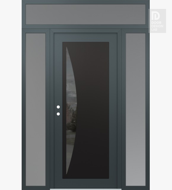 Modern Steel Front Door Diamond C13 64" x 96" anthracite/anthracite mirrored Glass Panel black RHI with 2 Sidelites and Transom frosted Glass