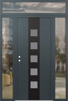 DIAMOND A13 64" X 96" ANTHRACITE/ANTHRACITE FROSTED GLASS PANEL BLACK RHI WITH 2 SIDELITES AND TRANSOM CLEAR GLASS