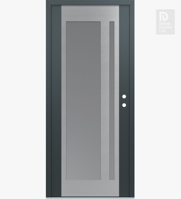 Modern Steel Front Door Diamond C15 36" x 80" anthracite/anthracite frosted Glass Panel stainless steel LHI