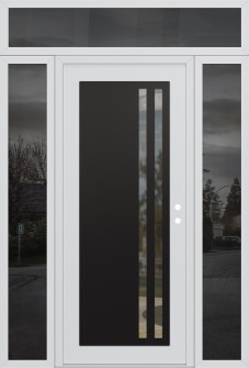 Diamond C6 68" x 96" white/white clear Glass Panel black LHI with 2 Sidelites and Transom mirrored Glass