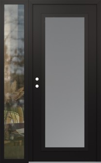 Diamond C1 52" x 80" black/white frosted Glass Panel black RHI with Sidelite clear Glass