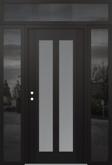 Diamond C14 68" x 96" black/white frosted Glass Panel black RHI with 2 Sidelites and Transom mirrored Glass