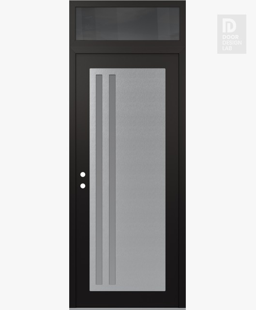 Modern Steel Front Door Diamond C6 36" x 96" black/white frosted Glass Panel stainless steel RHI with Transom mirrored Glass