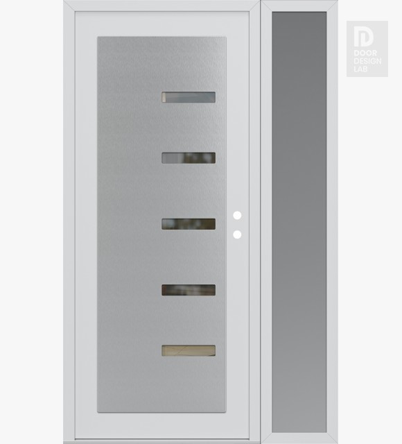 Modern Steel Front Door Diamond C8 52" x 80" white/white clear Glass Panel stainless steel LHI with Sidelite frosted Glass