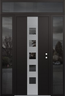 DIAMOND A13 64" X 96" BLACK/BLACK MIRRORED GLASS PANEL STAINLESS STEEL LHI WITH 2 SIDELITES AND TRANSOM MIRRORED GLASS
