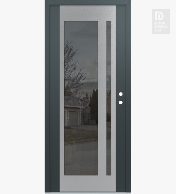 Modern Steel Front Door Diamond C15 36" x 80" anthracite/anthracite mirrored Glass Panel stainless steel LHI