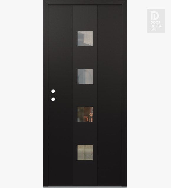 Modern Steel Front Door DIAMOND A12 36" X 80" BLACK/BLACK CLEAR GLASS PANEL BLACK RHI