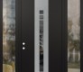 Modern Steel Front Door DIAMOND A4 68" X 96" BLACK/BLACK MIRRORED GLASS PANEL STAINLESS STEEL RHI WITH 2 SIDELITES AND TRANSOM CLEAR GLASS