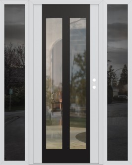 Diamond C14 68" x 80" white/white clear Glass Panel black LHI with 2 Sidelites mirrored Glass