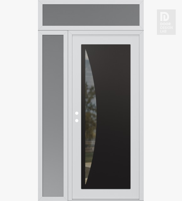 Modern Steel Front Door Diamond C13 48" x 96" white/white clear Glass Panel black RHI with Sidelite and Transom frosted Glass