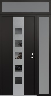 DIAMOND A13 52" X 96" BLACK/BLACK MIRRORED GLASS PANEL STAINLESS STEEL LHI WITH SIDELITE AND TRANSOM FROSTED GLASS