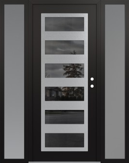 Diamond C9 60" x 80" black/black mirrored Glass Panel stainless steel LHI with 2 Sidelites frosted Glass
