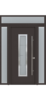MODERN FRONT STEEL DOOR ARGOS BROWN/WHITE 61 1/16" X 95 11/16" RHI + SIDELITE LEFT/RIGHT + TRANSOM