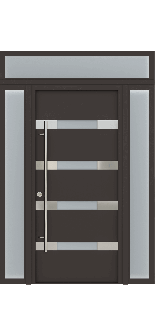 MODERN FRONT STEEL DOOR AURA BROWN/WHITE 61 1/16" X 95 11/16" RHI + SIDELITE LEFT/RIGHT + TRANSOM