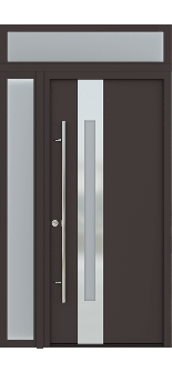 MODERN FRONT STEEL DOOR ZEPHYR BROWN/WHITE 49 1/4" X 95 11/16" RHI + SIDELITE LEFT/TRANSOM