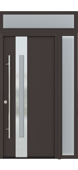 MODERN FRONT STEEL DOOR ZEPHYR BROWN/WHITE 49 1/4" X 95 11/16" RHI + SIDELITE RIGHT/TRANSOM