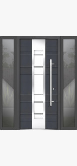 Front Exterior Prehung Steel Door / Deux 0757 Gray Graphite / 2 Side Exterior Windows / Stainless Inserts Single Modern Painted-W12+36+12" x H80"-Left-hand Inswing