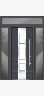 Front Exterior Prehung Steel Door / Deux 0757 Gray Graphite / 2 Side and Top Exterior Window / Stainless Inserts Single Modern Painted-W16+36+16" x H80+16"-Left-hand Inswing