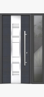 Front Exterior Prehung Steel Door / Deux 0757 Gray Graphite / Side Exterior Window / Stainless Inserts Single Modern Painted-W36+12" x H80"-Left-hand Inswing