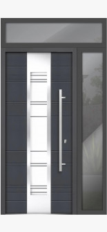 Front Exterior Prehung Steel Door / Deux 0757 Gray Graphite / Side and Top Exterior Window / Stainless Inserts Single Modern Painted-W36+14" x H80+16"-Left-hand Inswing