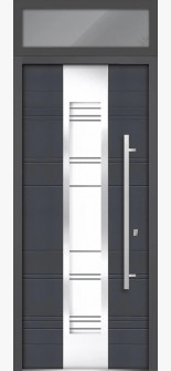 Front Exterior Prehung Steel Door / Deux 0757 Gray Graphite / Top Exterior Window / Stainless Inserts Single Modern Painted-W36" x H80+16"-Left-hand Inswing