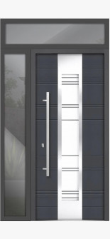 Front Exterior Prehung Steel Door / Deux 0757 Gray Graphite / Side and Top Exterior Window / Stainless Inserts Single Modern Painted-W36+14" x H80+16"-Right-hand Inswing