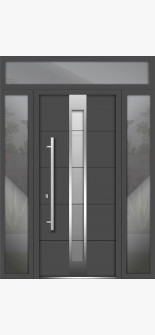 Front Exterior Prehung Steel Door / Deux 1717 Gray Graphite / Stainless Inserts Single Modern Painted-W64" x H96"-Right-hand Inswing